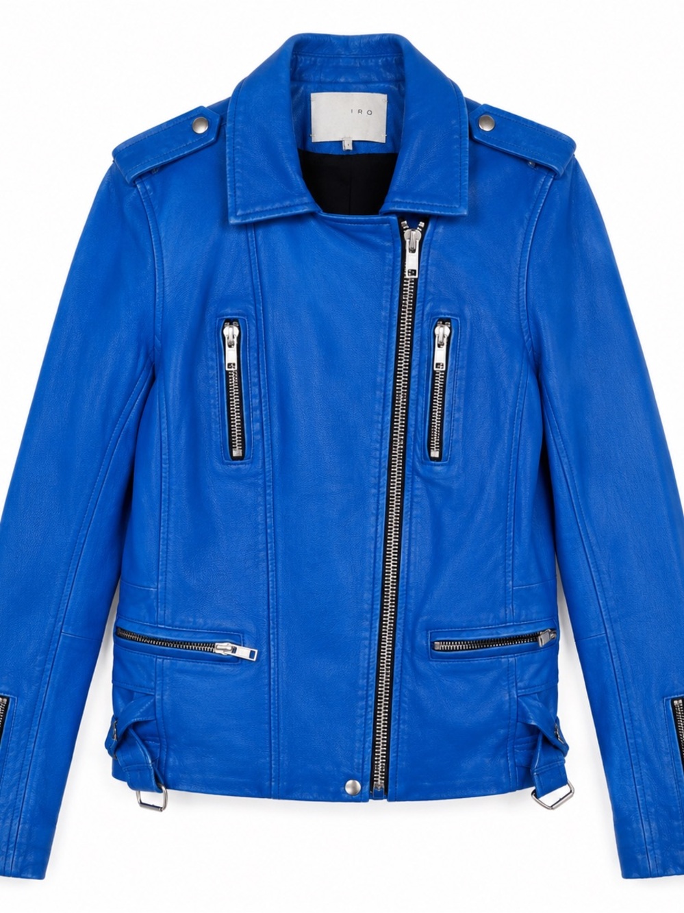 IRO Anabela Blue Lamb Leather Moto Jacket – Size 1
